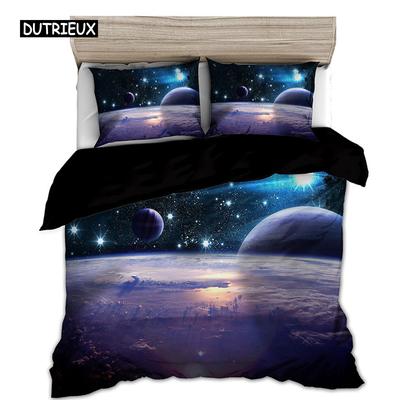 Parure de lit 3D avec housse de couette et étoiles de l'espace pour lit simple, double, twin/queen size, 2 pièces/3 pièces, parure de lit sur le thème de l'univers et de l'espace
