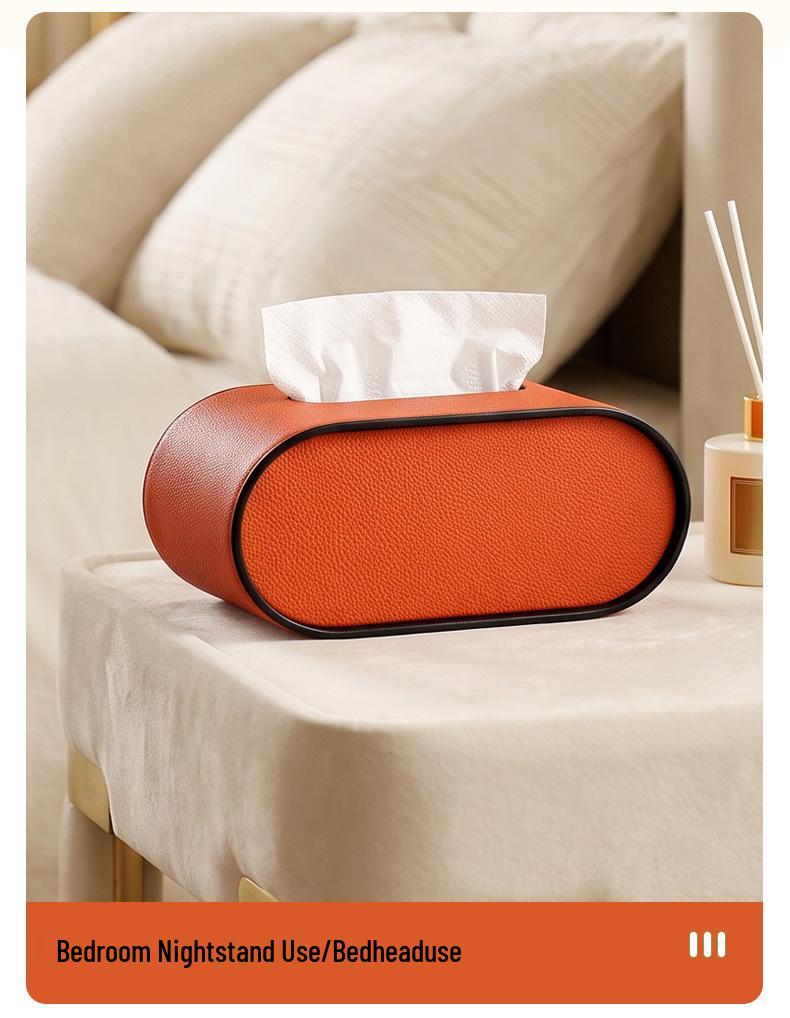 Elegant Leather Tissue Box for Home and Car – Oval Design for Easy Pull-Out