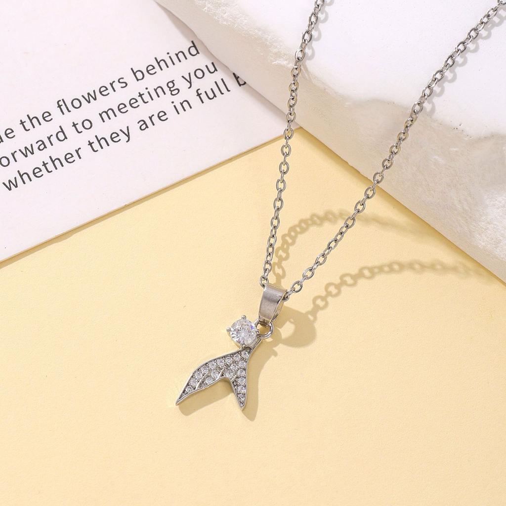 New Mermaid Fish Tail Pendant Necklace Women Full Zircon Light Luxury Niche Premium Versatile Collarbone Chain Jewelry Gift