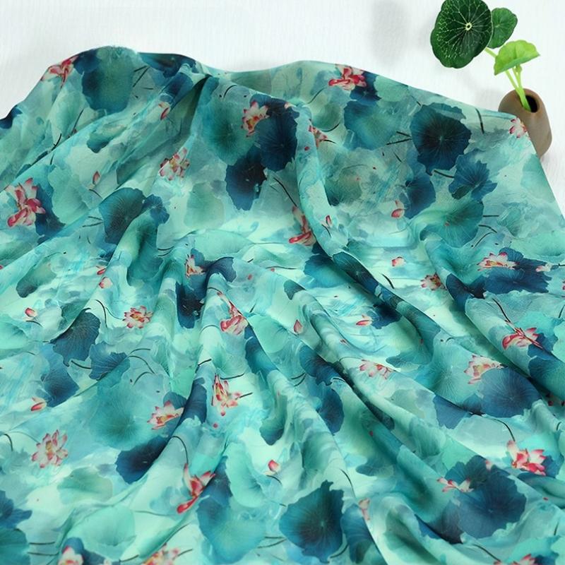 100x150cm 30D Printed Chiffon Ink Chinese Style Fabric Transparent for Sewing Skirt Gauze Scarf Clothing Fabric