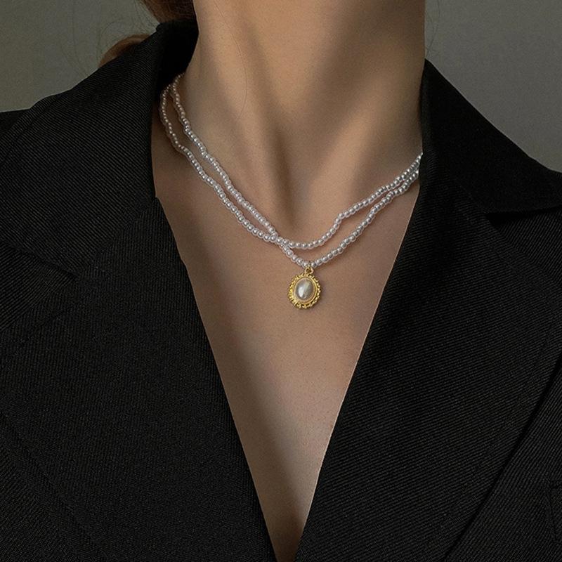 Minimalist Titanium Steel Clavicle Necklace with Pearl Pendant for Women - Versatile Cold Style Fashion Jewelry