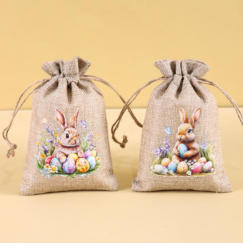 6Pcs Easter Linen Gift Bag Bunny Candy Cookie Packaging Bags Spring Easter Party Favor Supplies Kids Gifts Easter Decor 2026