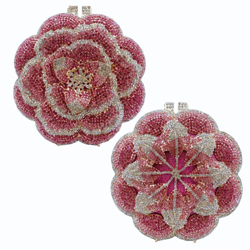 High Quality Handmade Alloy Flower Rhinestone Evening Clutch with Magnetic Clasp for Women's Wedding Banquet Luxury Dinner Bag