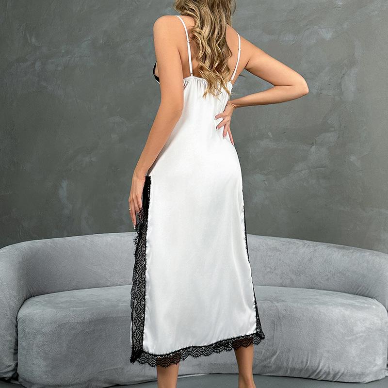 Light Luxury Satin Lace Cami Nightgown Sleeveless Summer Casual Slim Fit Loungewear Elegant Comfortable Sleepwear Suitable for Lounging Light Outings