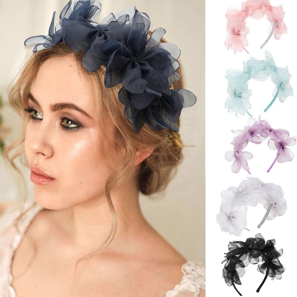 

Милый головной убор принцессы, укладка челки, обручи для волос, аксессуары для волос, сетчатая повязка на голову с цветком чёрный