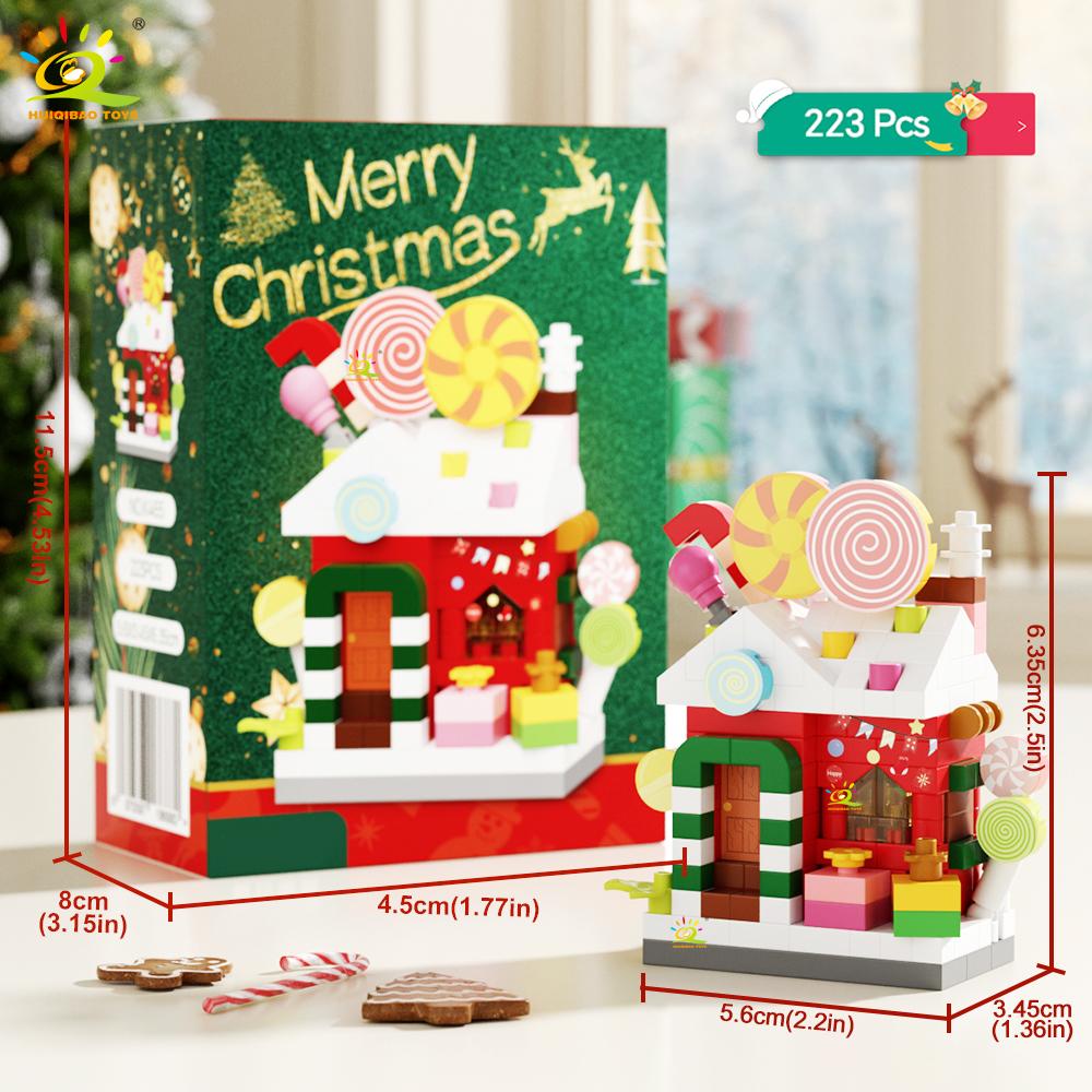 HUIQIBAO MOC Christmas Santa Claus House Building Blocks City Snow Man Candy Home Xmas Tree Brick Set Toy for Children Kids Gift