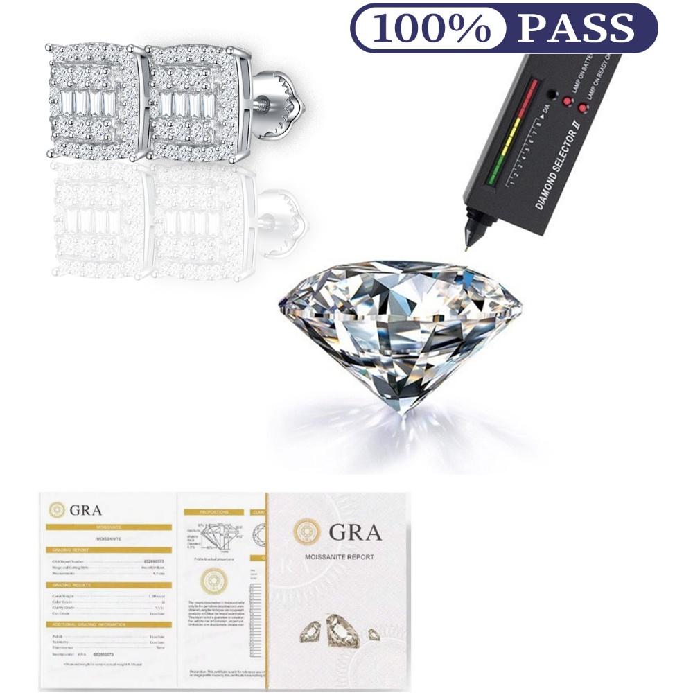 Rectangle Cut Moissanite Stud Earrings Square 14K White Gold Plated Earring