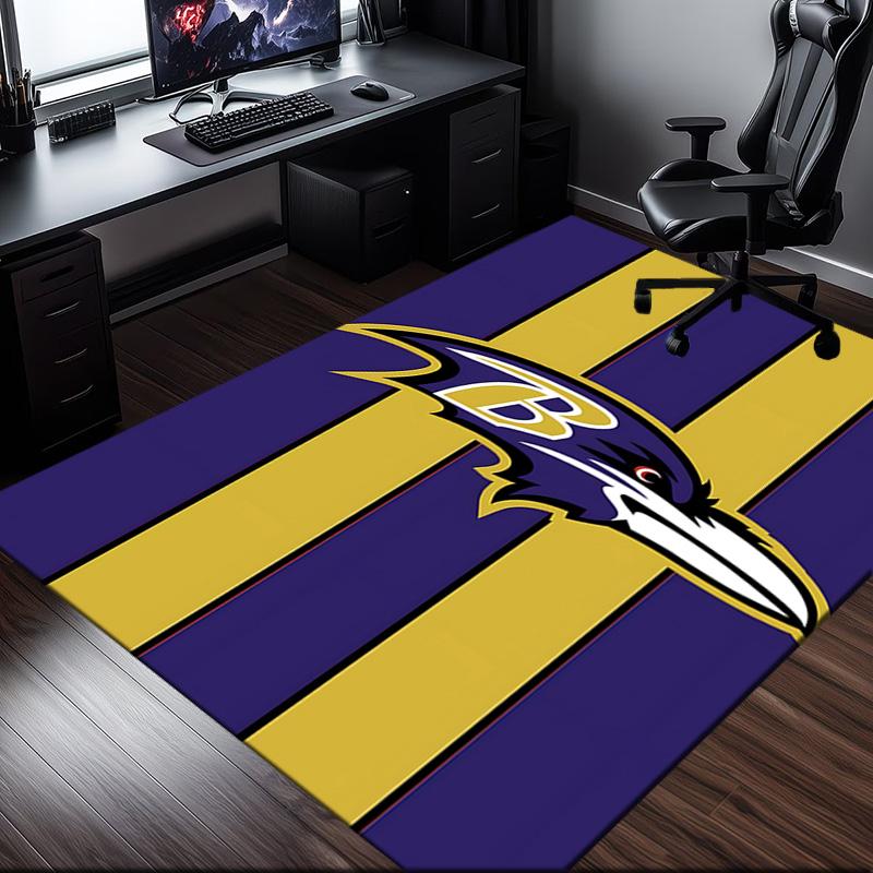 football Ravens Logo Rug Office Carpet Non-Slip Mat, Chair Rug Floor Covering for Gaming, Bedroom, Living Room , Home Decor Christmas Gift