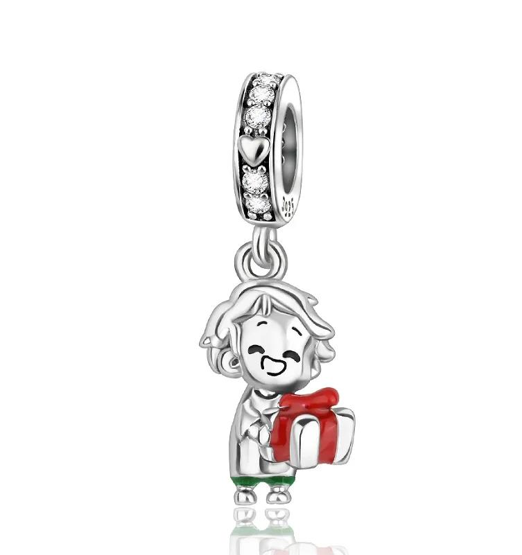 Winter Copper Christmas Charm Funny Santa Claus Reindeer Snowflake Bead Fit Original Bracelet Diy Gift Fine Jewelry