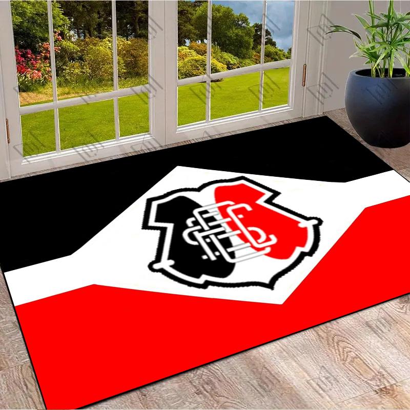 Santa Cruz FC Club Crest Geometric Red White Black Print Area Rug Brazilian Soccer Fan Non Slip Rectangular Floor Mat Gaming Room Home Decor Rug