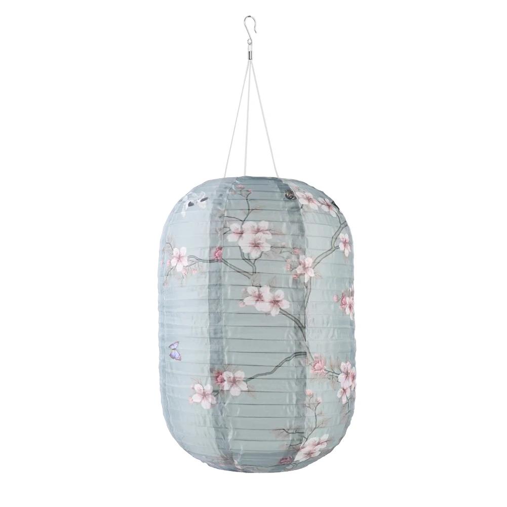 Solar Powered Print Hanging Lantern Nylon Cloth Traditional Decorative Lamp Lantern Atmosphere Light New Year Holiday Decoration