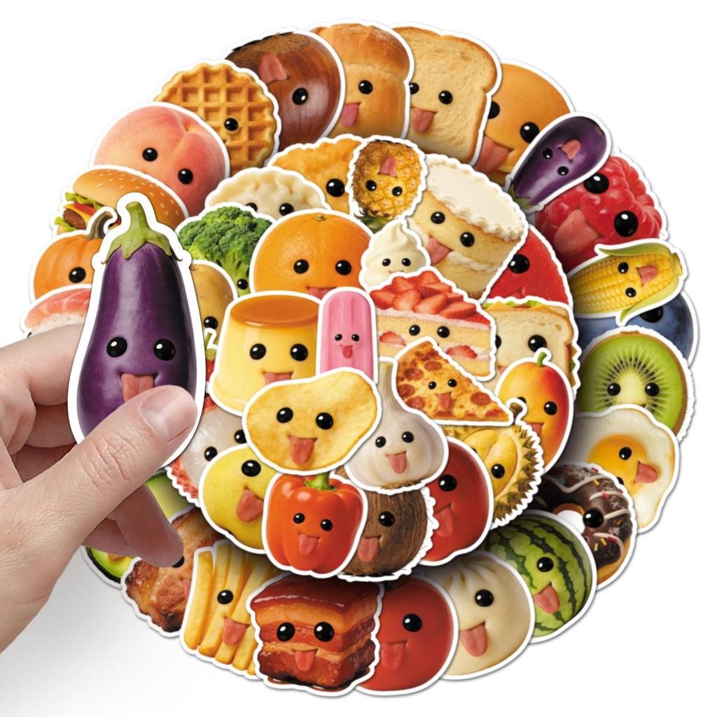 60 Waterproof Abstract Food Emoji Stickers - Fun Vegetables & Fruits for DIY Phone Cases