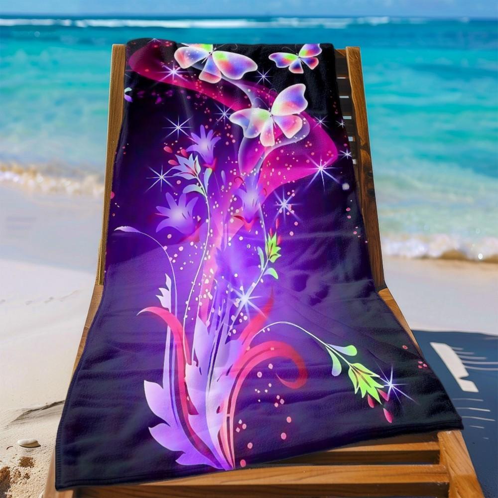 Glowing Floral Butterfly Beach Towel Patterned Sunscreen And Windproof Suitable For Swimming Pool Camping Travel Blanket