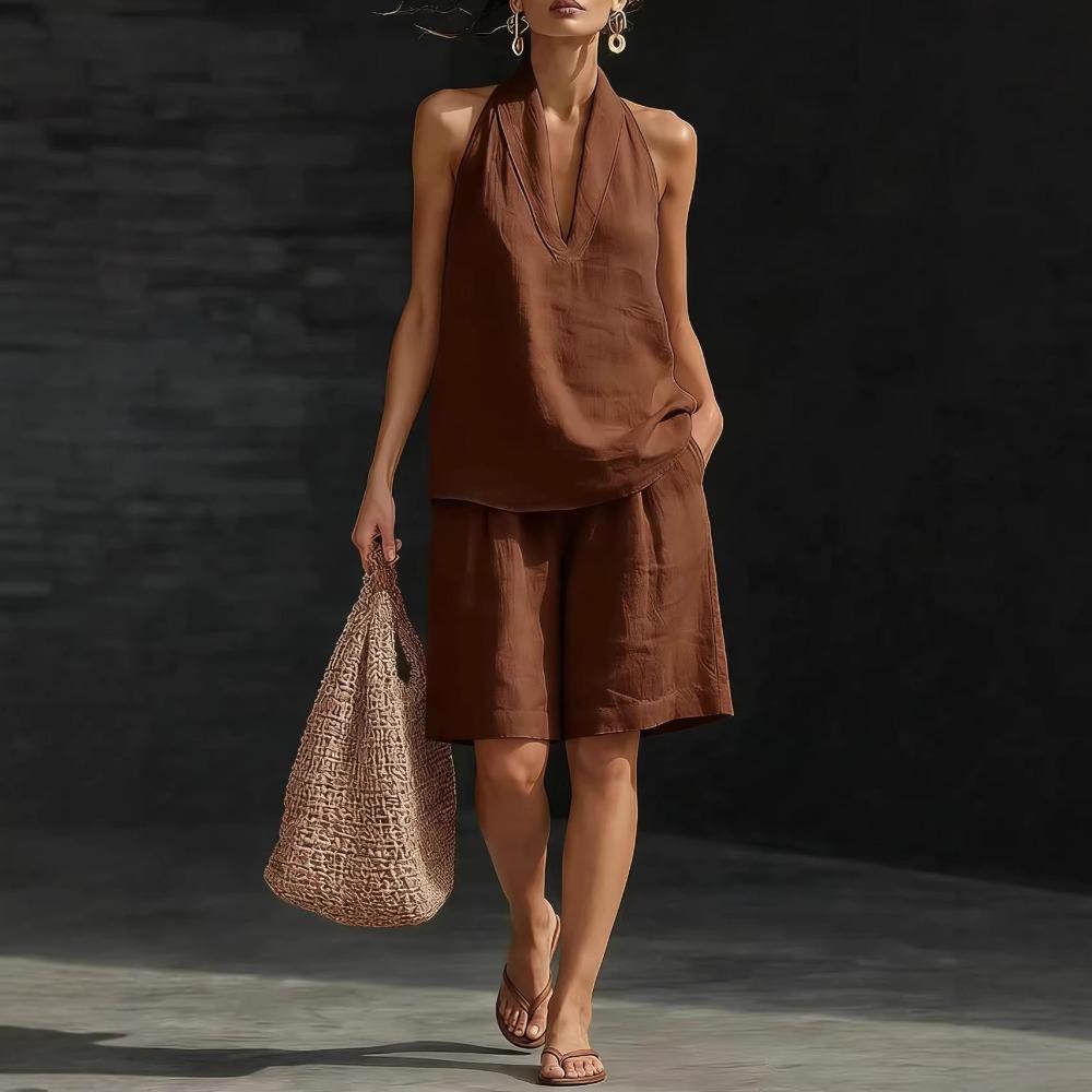 Women Spring Summer Casual Loose Two Piece Outfit Sleeveless Vest & Shorts Set