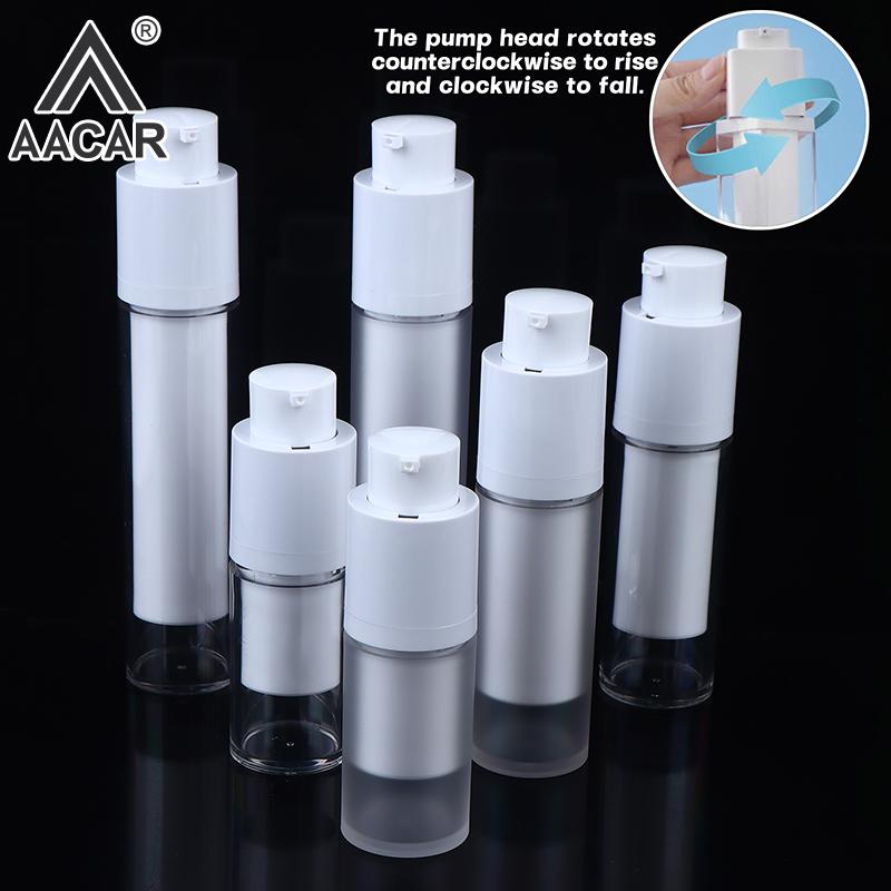 15/30/50ml Vacuum Pump Bottles Frosted Clear Round Lotion Foundation Jar Rotating Lifting Lid Empty Travel Cosmetic Dispenser
