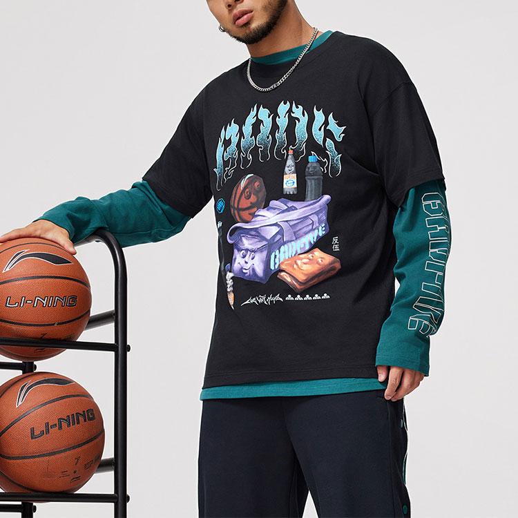 Li-Ning Badfive Basketball Series Letter Print Round Neck Short Sleeve T-Shirt Men Tops Black AHSU151-2