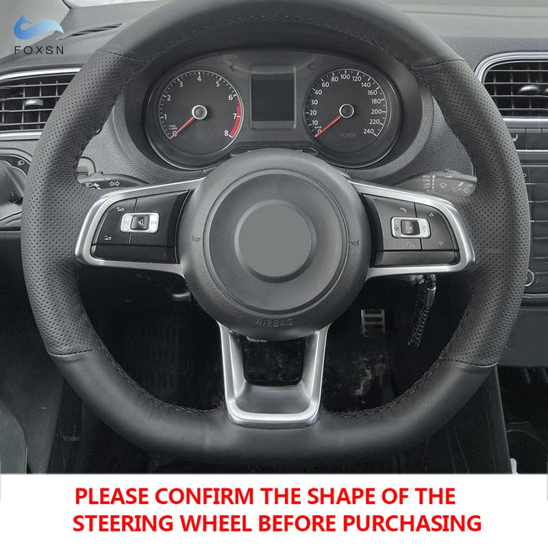 Svartröd perforerad läderöverdrag till VW Golf 7 GTI Golf R MK7 Polo Scirocco 2015 2016 Handsydd rattkåpa