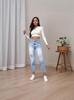 Euro-American Women's Slim-Fit Ripped Jeans, Casual Tapered Mom Jeans