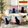 Black Cat Town Scene Throw Pillow Covers Pattern Cushion Cover Suitable For Sofa Bedroom Car Pillow Cover