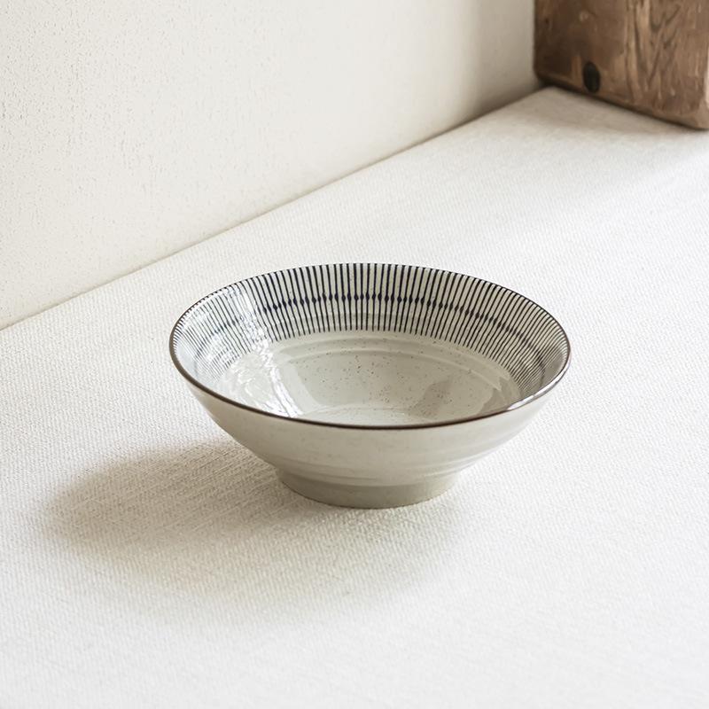 Japanese Retro Ceramic Bowl Creative Hat Bowl Household Tableware 7-Inch Vegetable Bowl Breakfast Bowl Noodle Bowl Wordy Powder Bowl