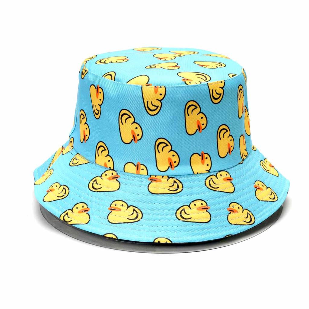 1PC Fashionable Full-Print Duck Casual Bucket Hat Cartoon Print Pattern Bucket Hat Reversible Foldable Lightweight Flat-Top Hat