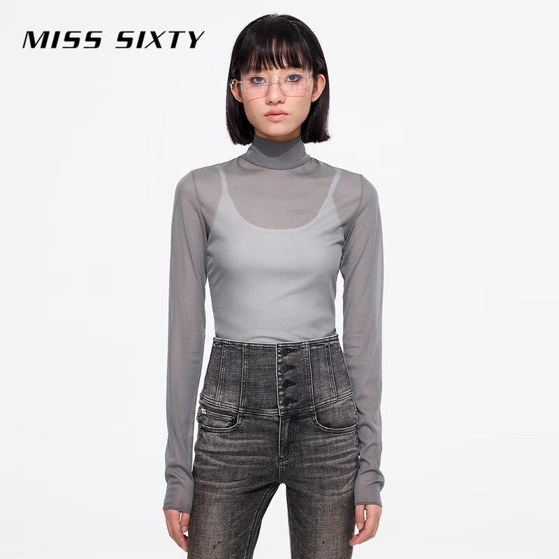 MISS SIXTY Весна 2025 Длинный рукав Сетчатая футболка M серый