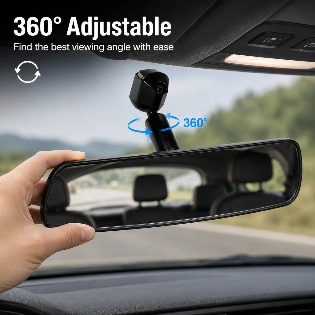 Universal Interior Car Rear View Mirror Wide Long Adjustable Adhesive Kit 10 Inch