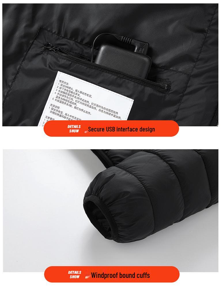 USB Heated Cotton Coat with Four-Zone Heating for Autumn and Winter