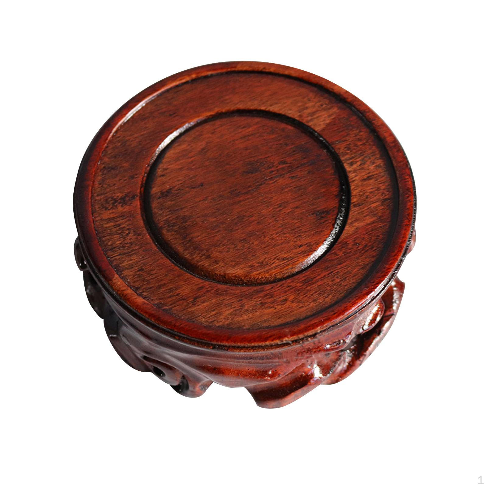 Retro Style Circular Wooden Base Round Figurine Sculpture Display Stand Wood Carving Teapot