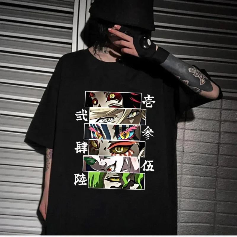 High Street Anime Pattern Print Cotton Short Sleeve Round Neck High Quality T-shirt Loose Casual Top Sport Street Wear Unisex