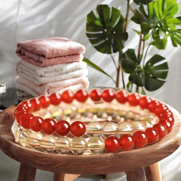 High-End Red Agate and Yellow Crystal Bracelet: Elegant Fashion Jewelry for Women and Couples