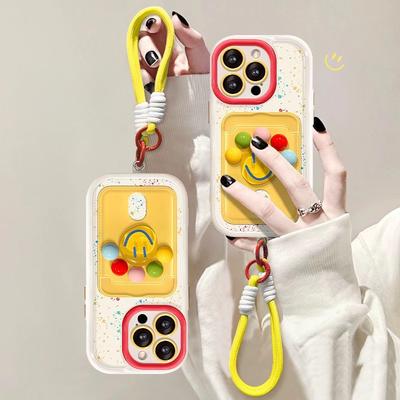 Funda de Teléfono Móvil Ins Fengbo Punto Cara Sonriente Tridimensional Adecuada para IPhone 15 Promax Apple 14 13 Correa de Mano 12 Tarjetero