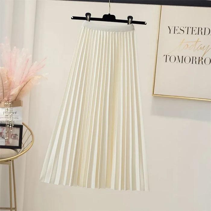 

Premium pleated skirt drape spring and autumn new versatile and thin big pendulum pleated medium and long a-shaped skirt 3XL