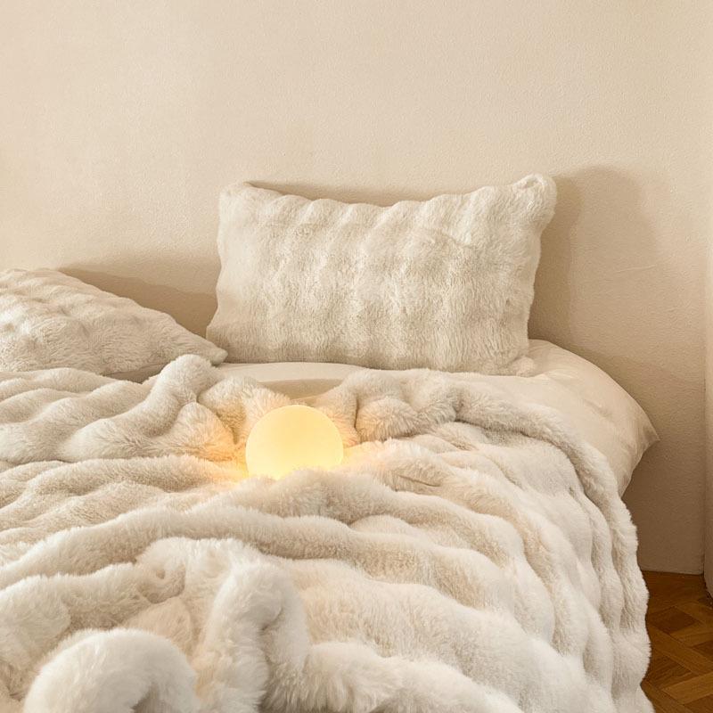 Autumn-Winter Double-Layer Faux Rabbit Fur Plush Nap Throw Blanket Shawl