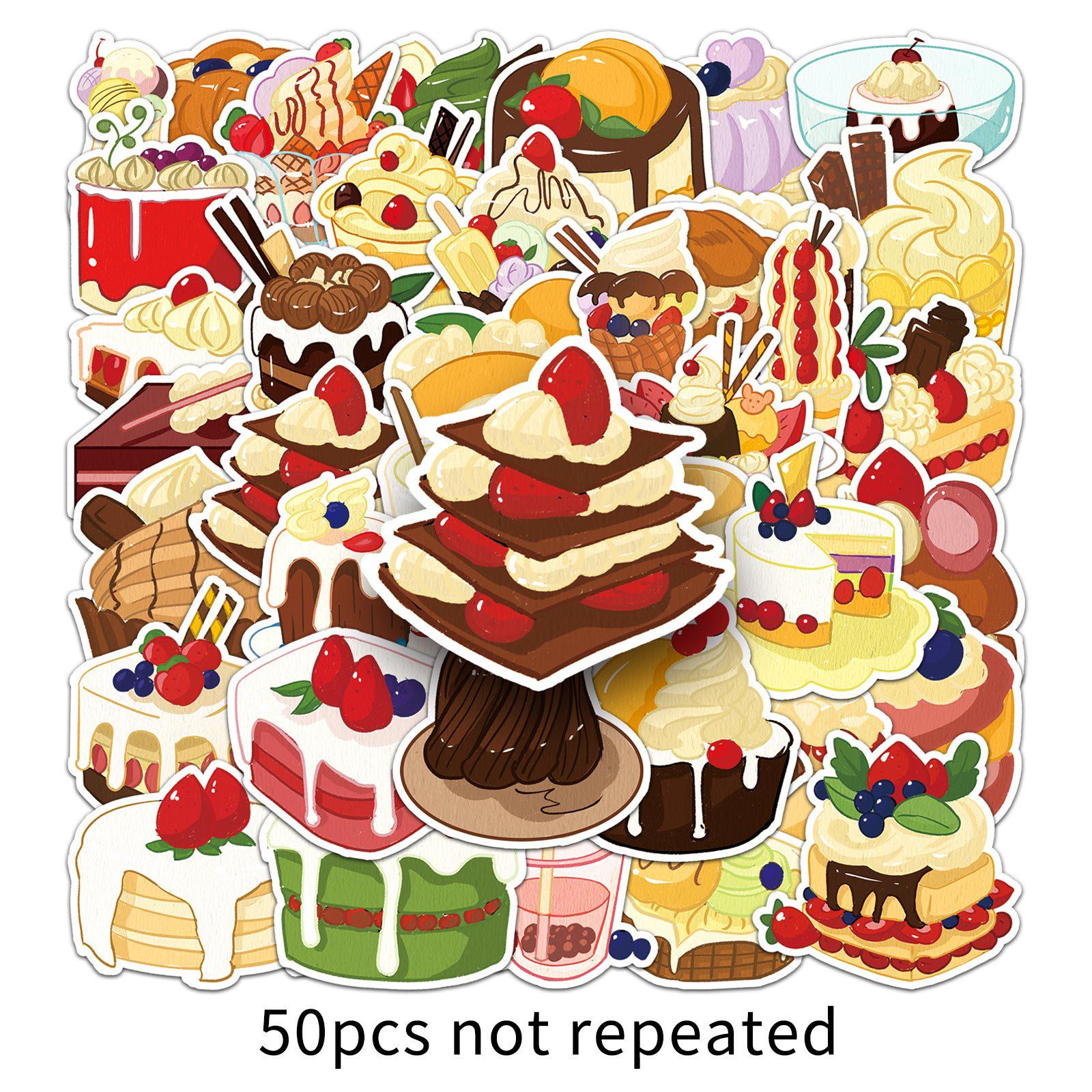 50 Unique Dessert-Themed Waterproof Stickers for Decorating Phones, Cases, and Suitcases