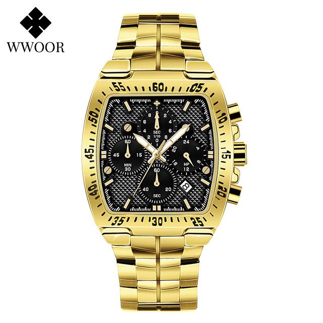 WWOOR Military Watch Men Chronograph Sports Watch For Men Luxury Square Stainless steel Quartz Waterproof Wristwatch Male Clock