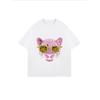 Vintage Oversized T-Shirt with Pink Leopard Head & Leopard-Print Sunglasses Print – Edgy Color-Block Graphic Top