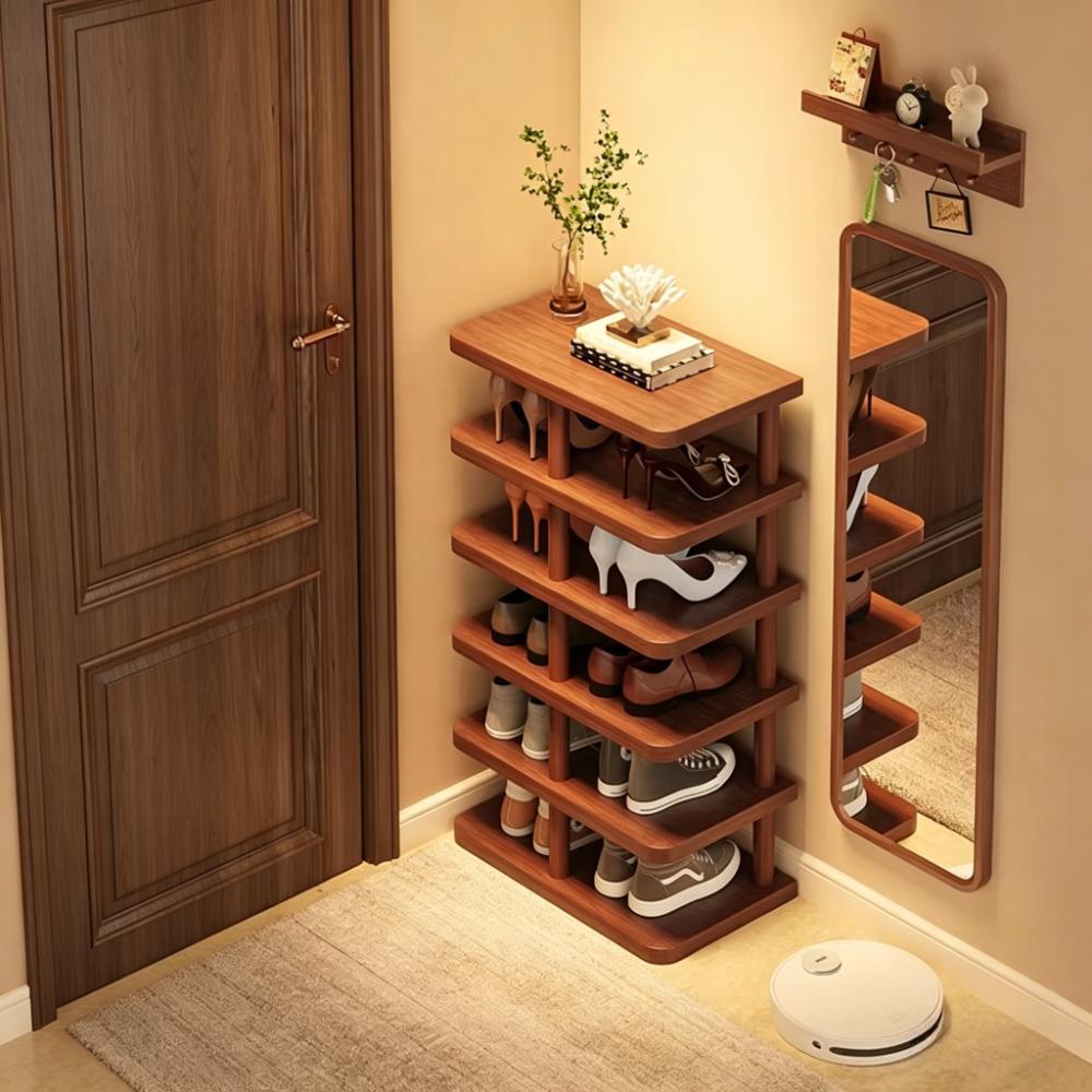 Wood Shoe Rack Multi-Tier Entryway Storage Shelf Sturdy Narrow Floor Organizer Space-Saving Storage for Home Hallway Room