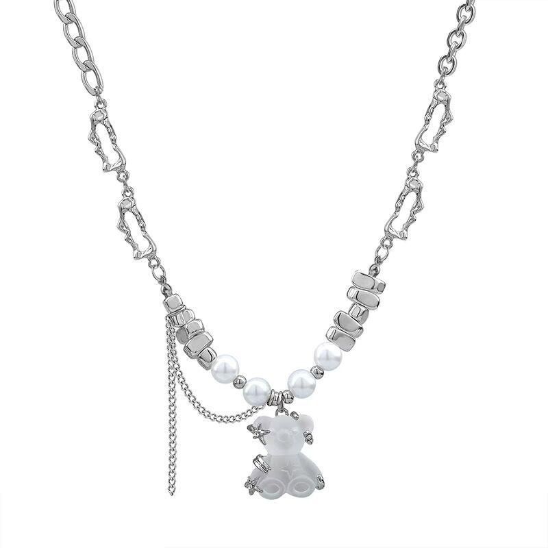 Premium Transparent Jelly Bear Mango Star Necklace Female Niche Design Sweet And Spicy Pendant Sweater Chain Tide