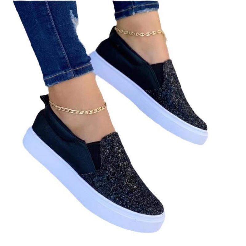 Large size board shoes spring and autumn new sequined round head casual single shoes women's flat lazy shoes