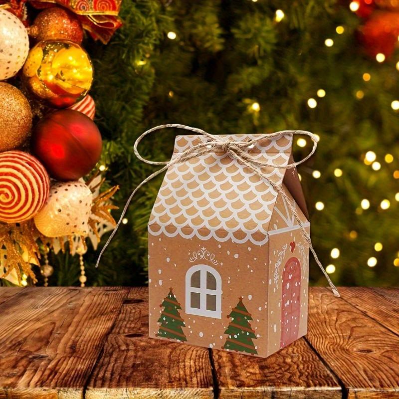 1 /30 Pcs Christmas Candy Gift Box with Tag Kraft Paper Cookie Snack Packing Bags 2025 Xmas Party Home Decoration New Year
