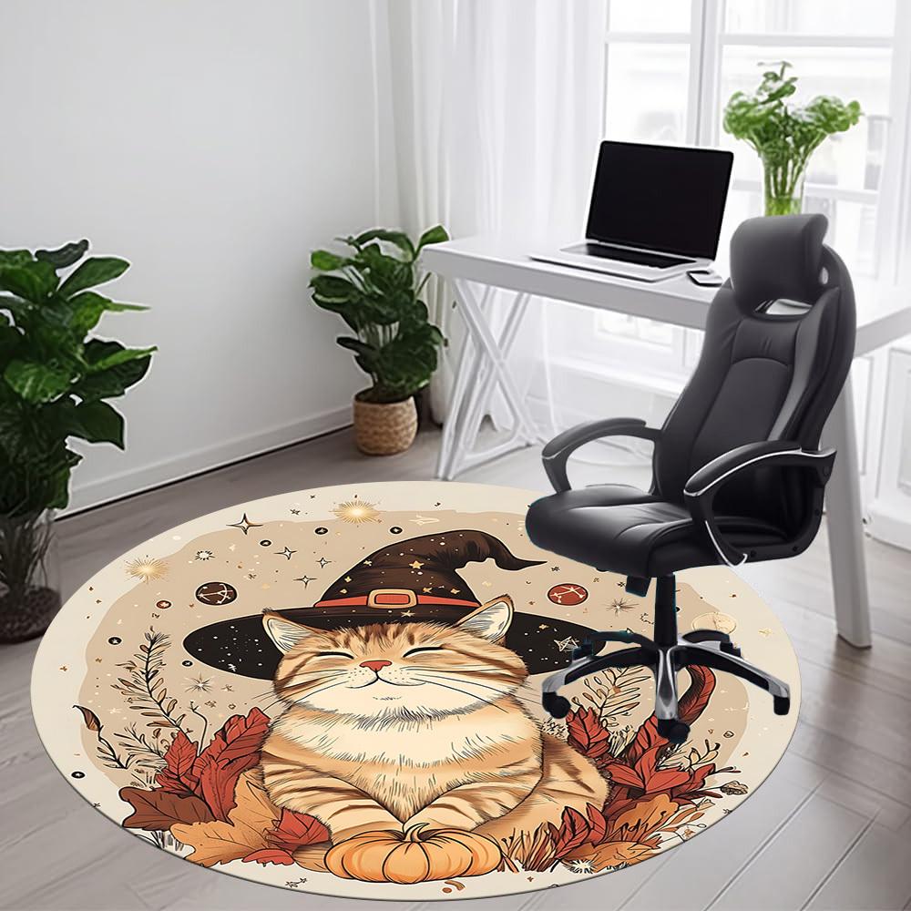 1PC Witch Cat Office Round Area Rug,  Mat Suitable ForOffice, Under Office Chairs Bedroom Living Room Home Decor, Room Deco
