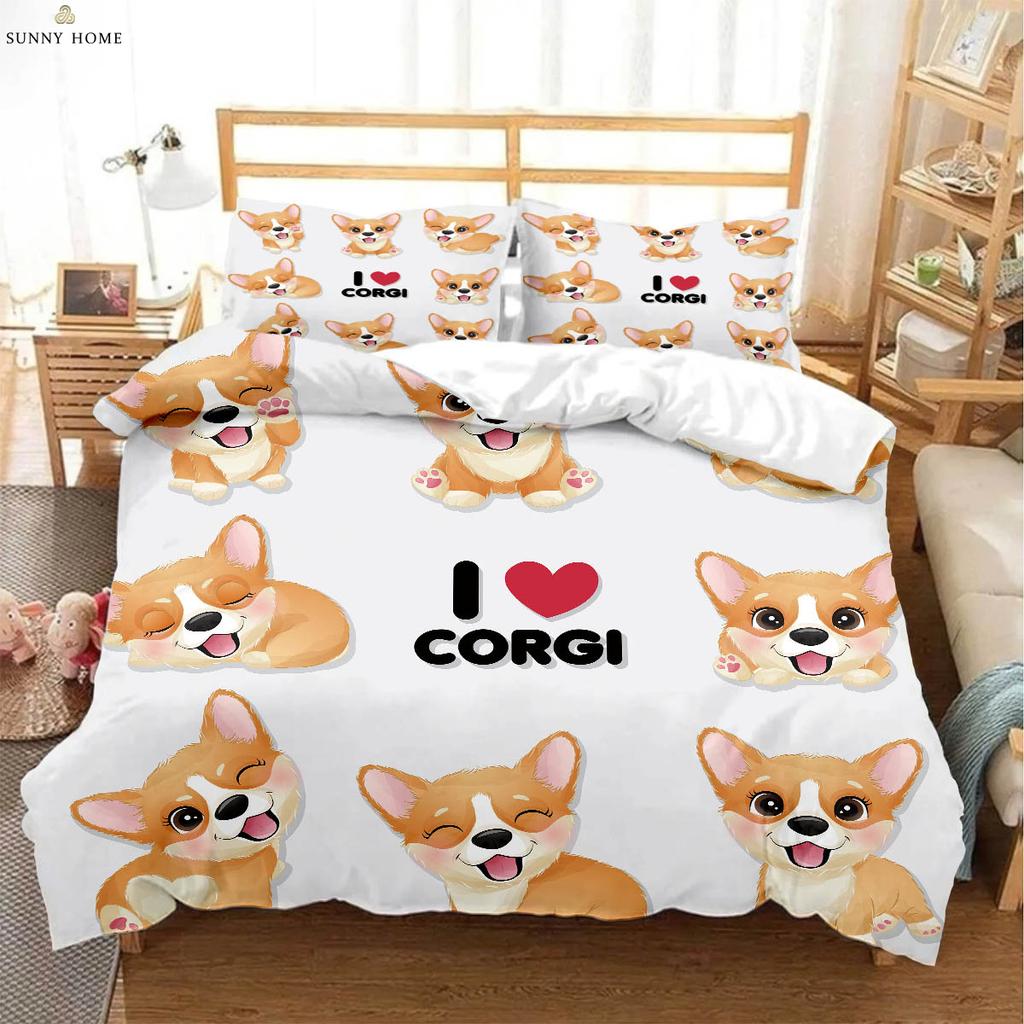 Cartoon Cute Animal Colorful Dog Print Duvet Cover Bedding Set (Including Duvet Cover And Pillowcases) 3-Piece Set