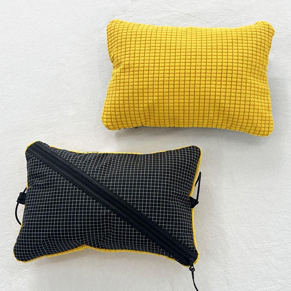 Grid Pattern Pillow Storage Bag 2-in-1 Camping Headrest Durable Travel Pouch Camping Sleep