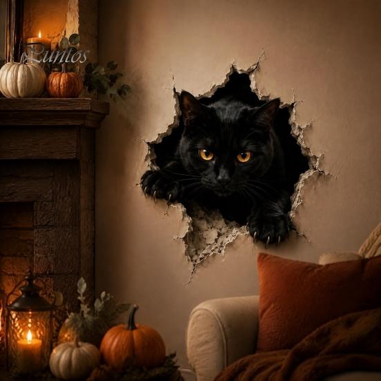 Seasonal Glass Door Stickers Halloween Break-in 3D Wall Decals, Spooky Breaking Through Walls Sticker, Illusion Indoor Outdoor Party Supplies