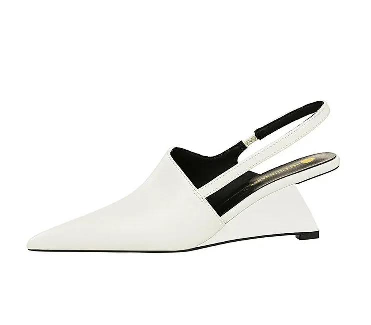 Fashion Wedge Strange Style High Heels Women Sexy Pointy Toe Backstrap Sandals Covered Head Design Party Dress Mules Shoes Women Pumps