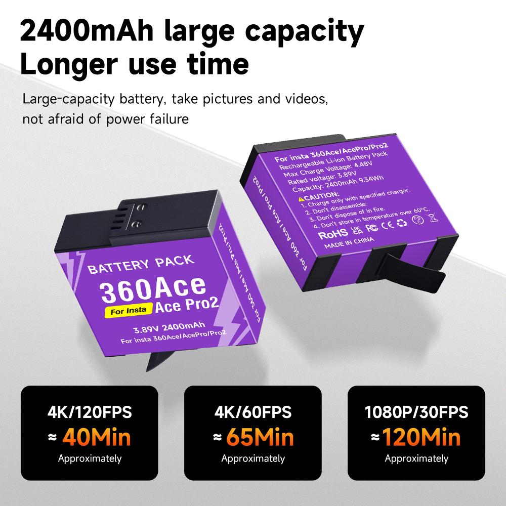 2400mAh High Capacity For Insta360 Ace Pro Ace Battery+3-Slot LED Fast Charger For Insta 360 Ace Pro 2 Action Camera Accessories