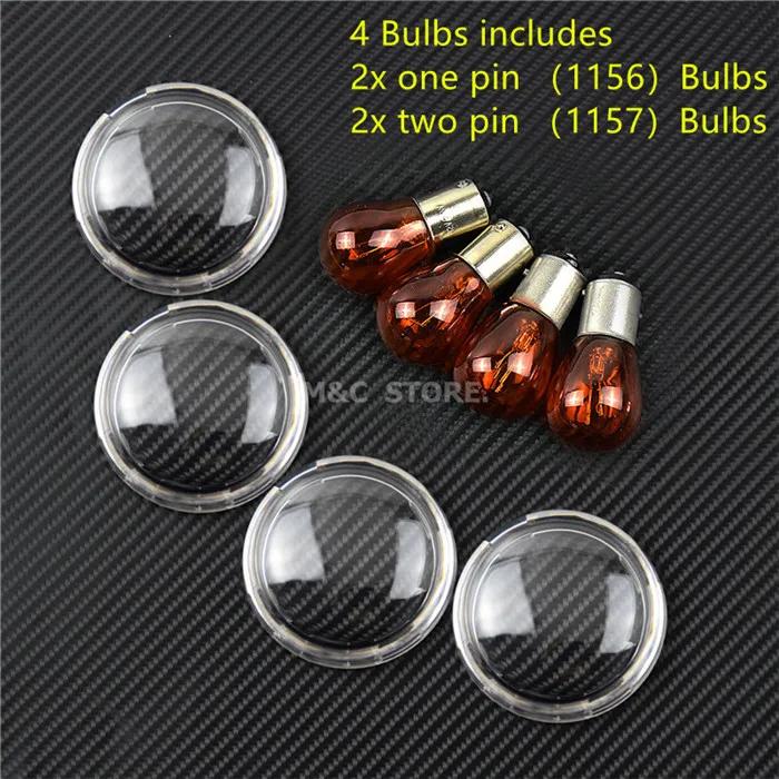 4pcs Turn Signal Light Indicator Lens Cover With Light Bulb For Harley Touring Road King Sportster XL 883 Dyna Softail Heritage