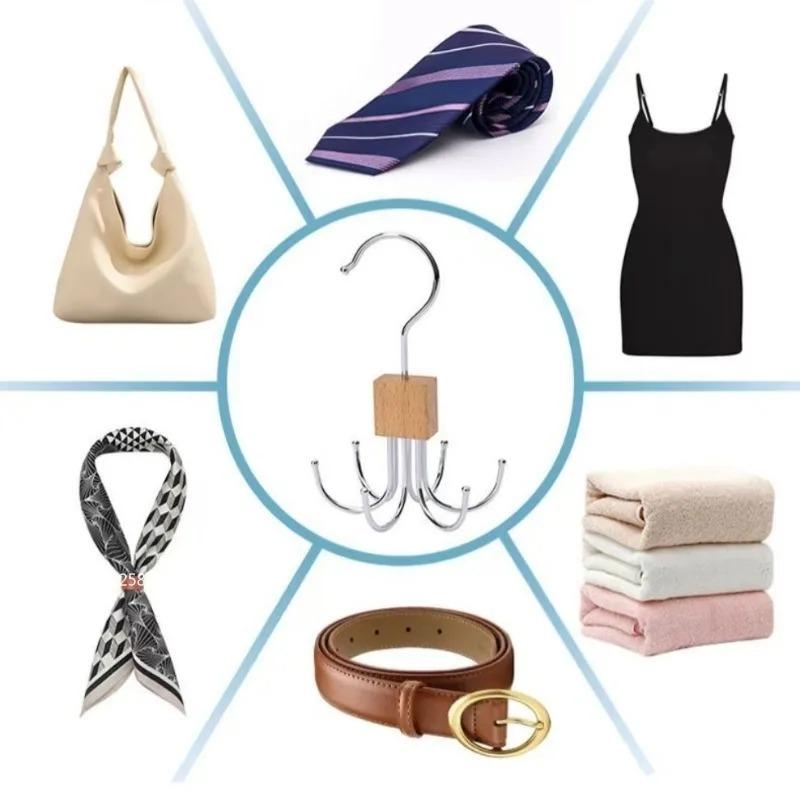 1/2/3pcs 360° Rotating Storage Hanger Hook Multi-Claw Bag Metal Belts Rack Multifunctional Hook Wooden Organizer For Bras Ties