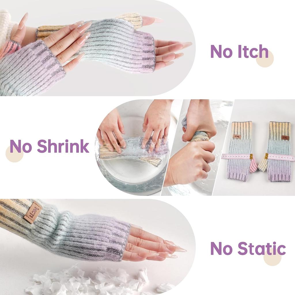MCTi Winter Gloves Women, Warm Knitted Fingerless Mittens